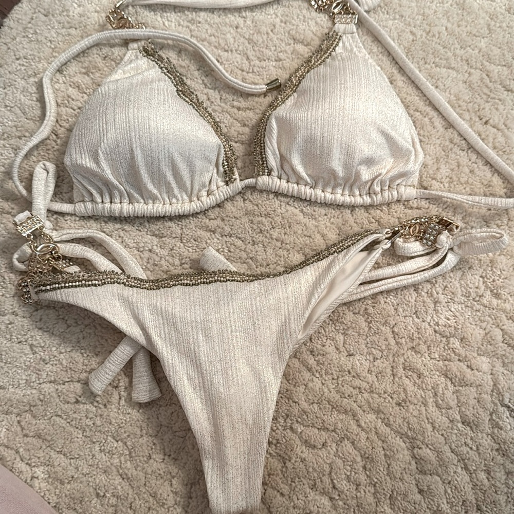 White and Gold Bikini with Chain Details